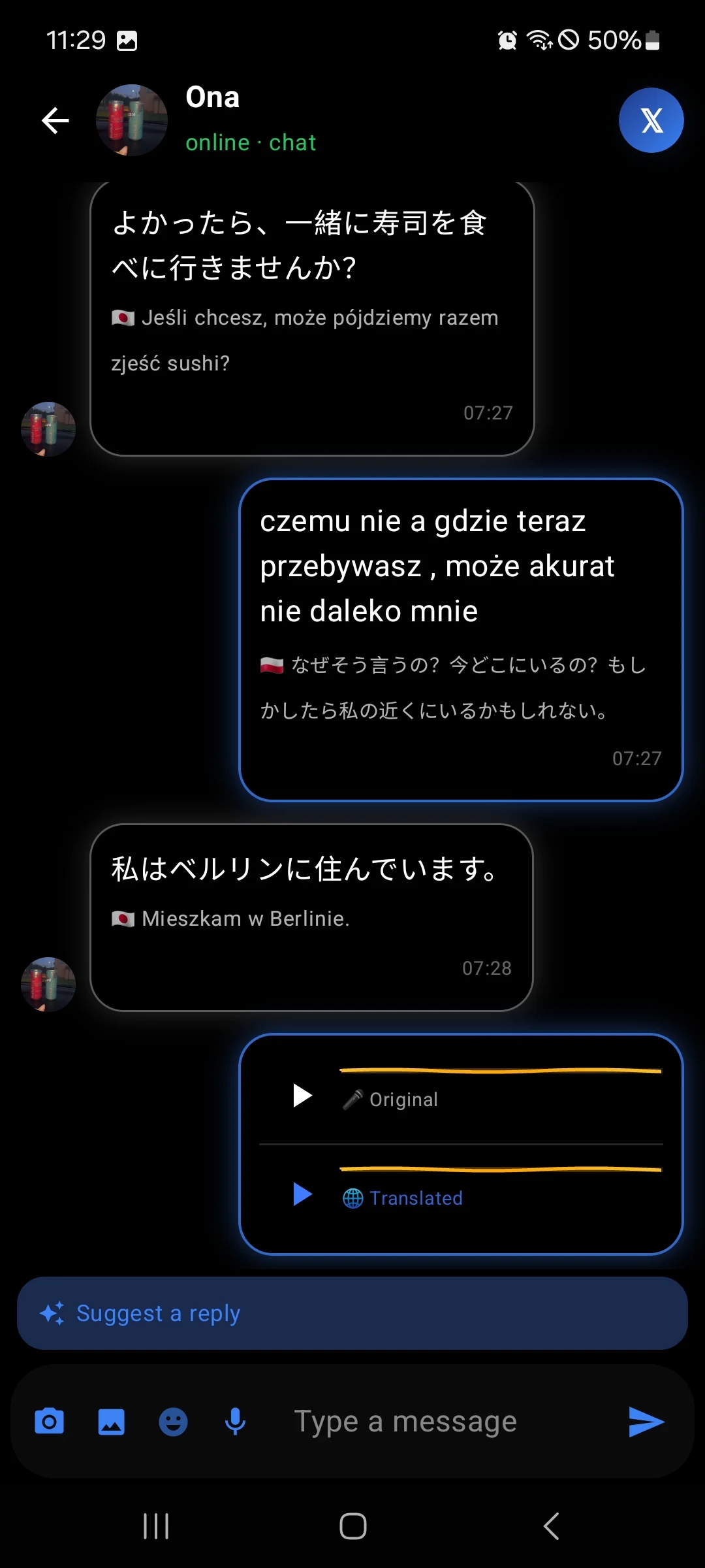 Tak wygląda tłumaczenie wiadomości w HEYID — wiadomości testowe są zawsze tłumaczone.